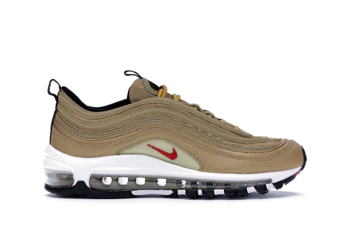 Детские кроссовки Lifestyle с волнистыми линиями Nike Air Max 97, Metallic Gold/Varsity Red-White-Back