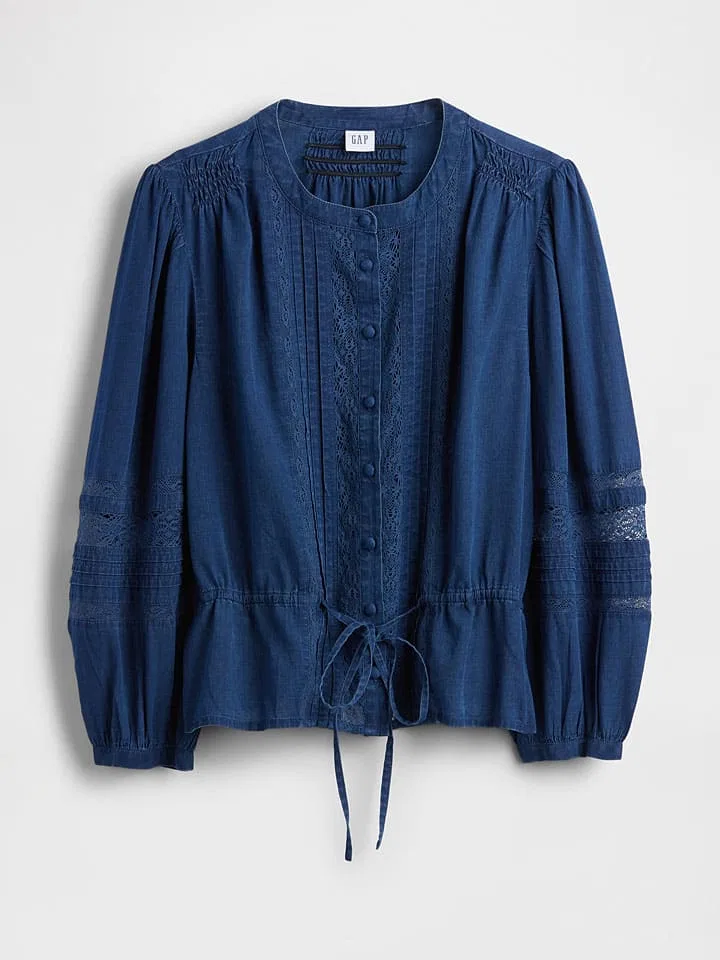 Женская приталенная блуза с круглым вырезом GAP, Blue — фото 3