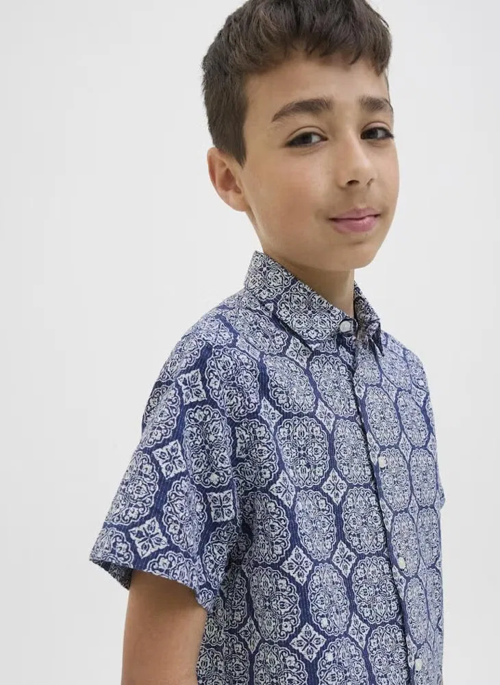 Рубашка с принтом с длинным рукавом Jack & Jones Junior, синий
