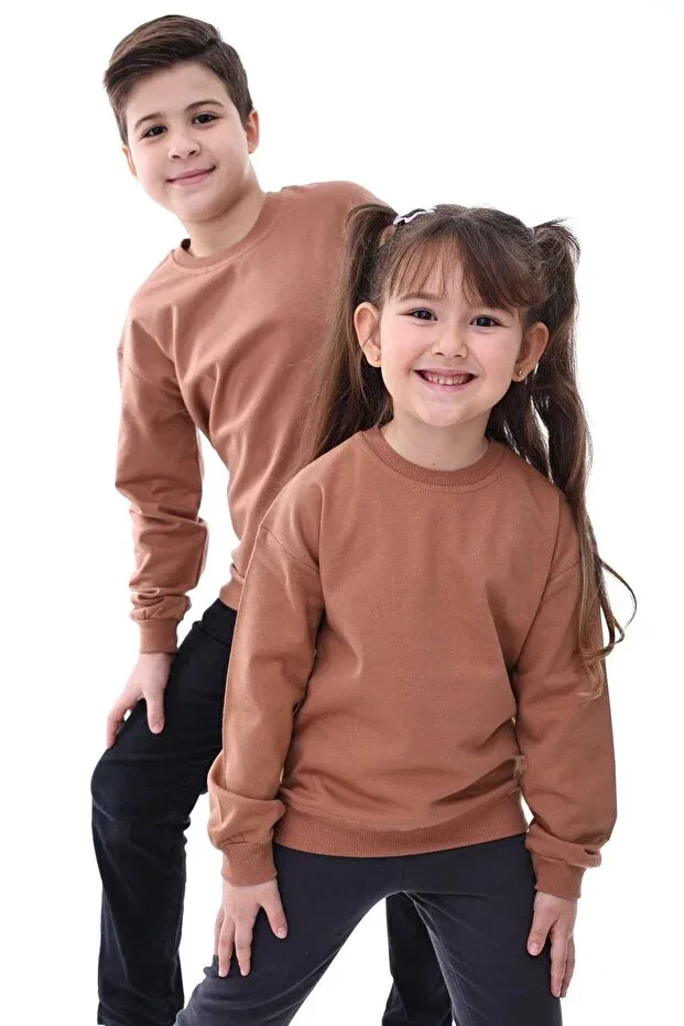 Детский комплект свитшотов с принтом 2-Piece Basic Children's Raised Sweatshirt Zuzunga, Khaki-Brown — фото 3
