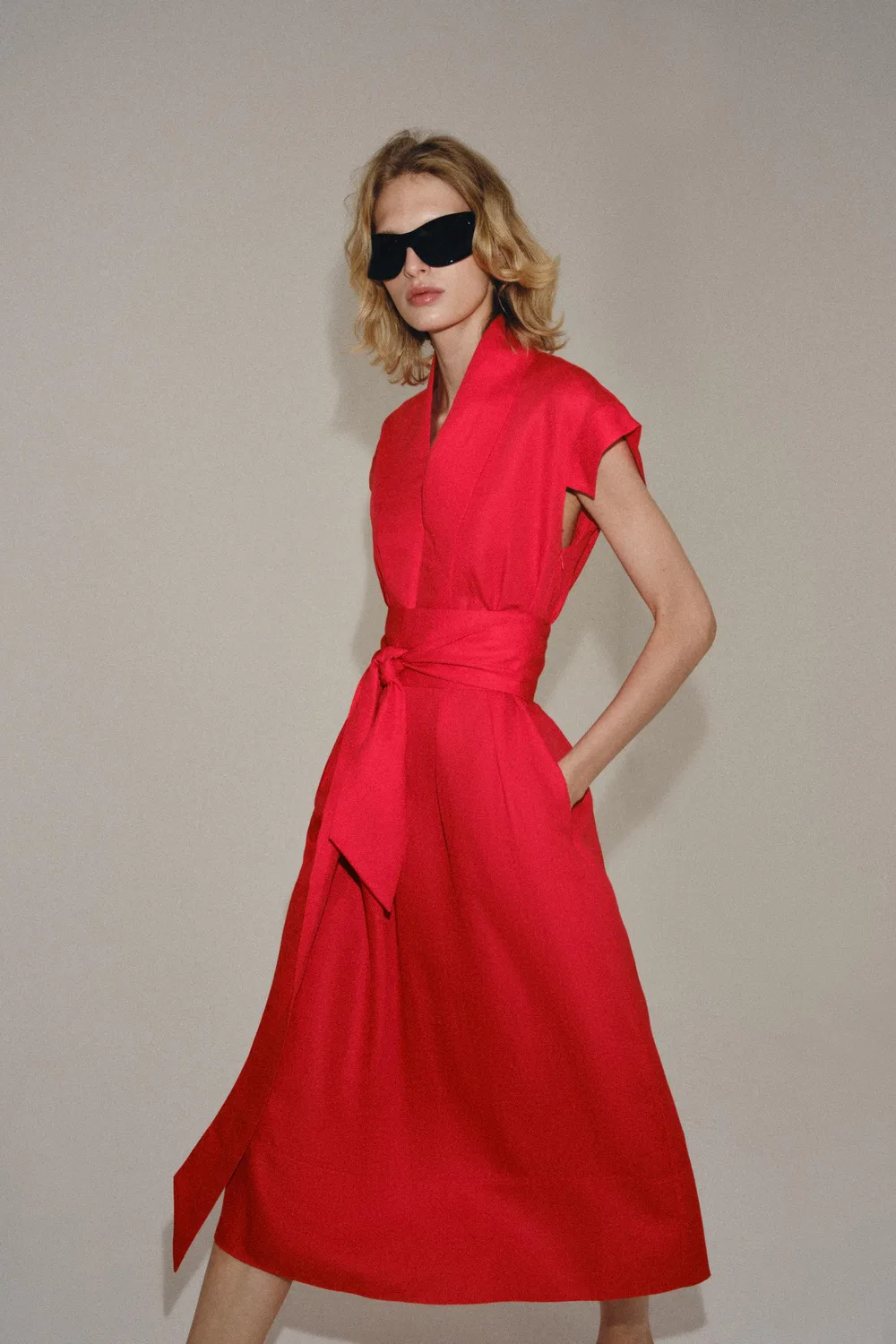 Платье миди из льняной смеси от ZW COLLECTION ZARA, Red — фото 2