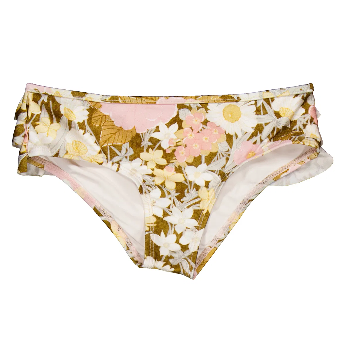Плавки бикини с оборками Pop Frill Zimmermann, Gold/Peach Floral
