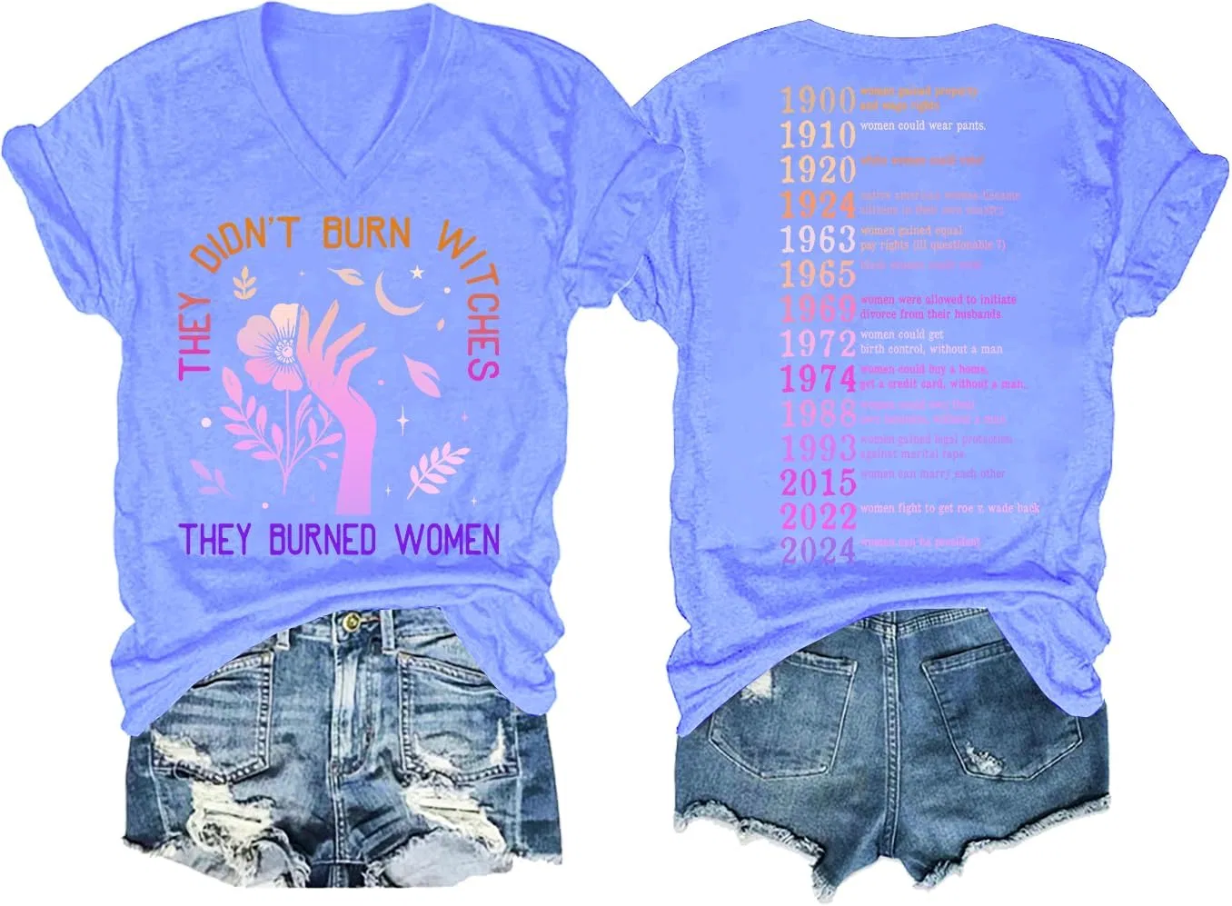 Футболка с историческим принтом They Didn't Burn Witches They Burned Women, Carolina Blue