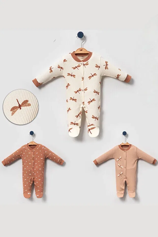 Детский комплект боди-комбинезонов для девочек хлопковый Basics Cherub Baby, Ecru-Brown — фото 2