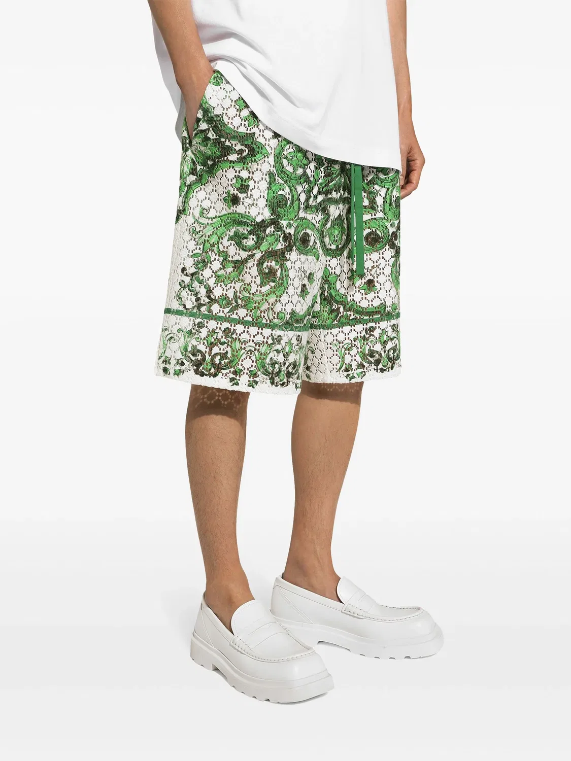 Шорты вязаные крючком с майоликовым принтом Dolce & Gabbana, зеленый — фото 2