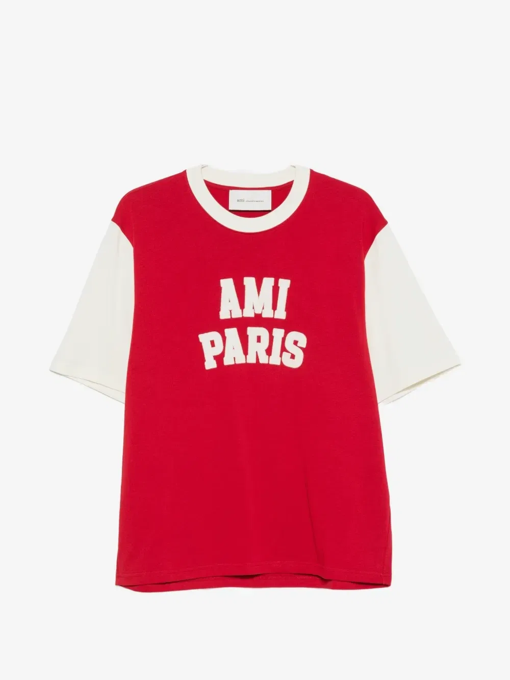 Футболка с логотипом и цветовыми блоками Ami Paris, красный