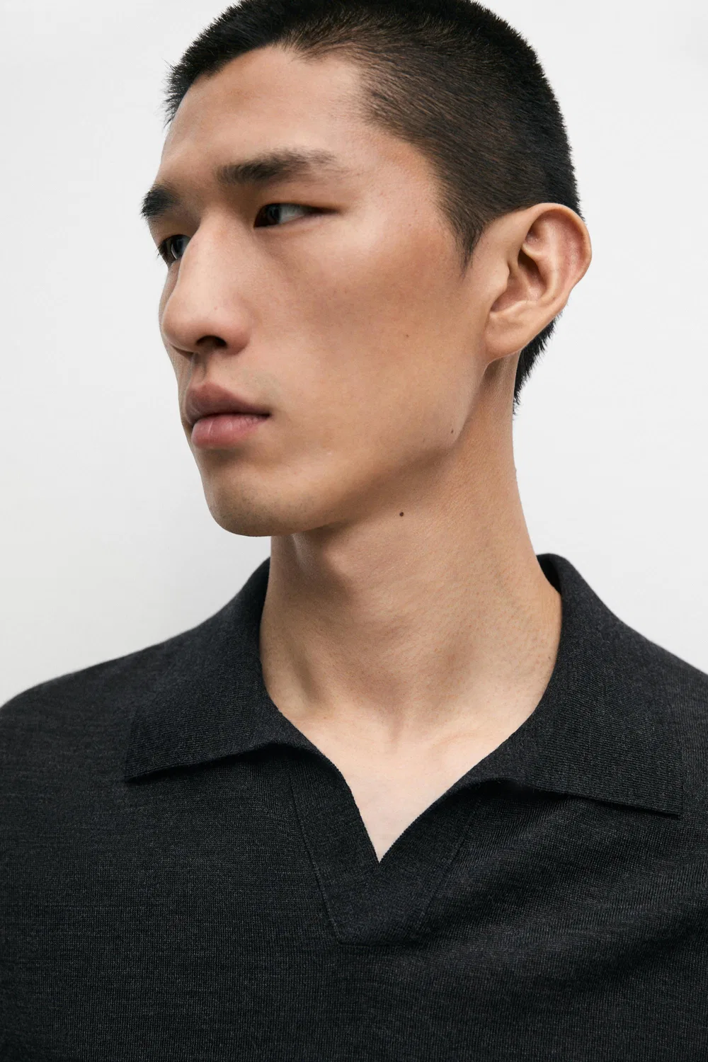 Рубашка-поло Massimo Dutti, с коротким рукавом из шерстяной смеси, угольный — фото 4