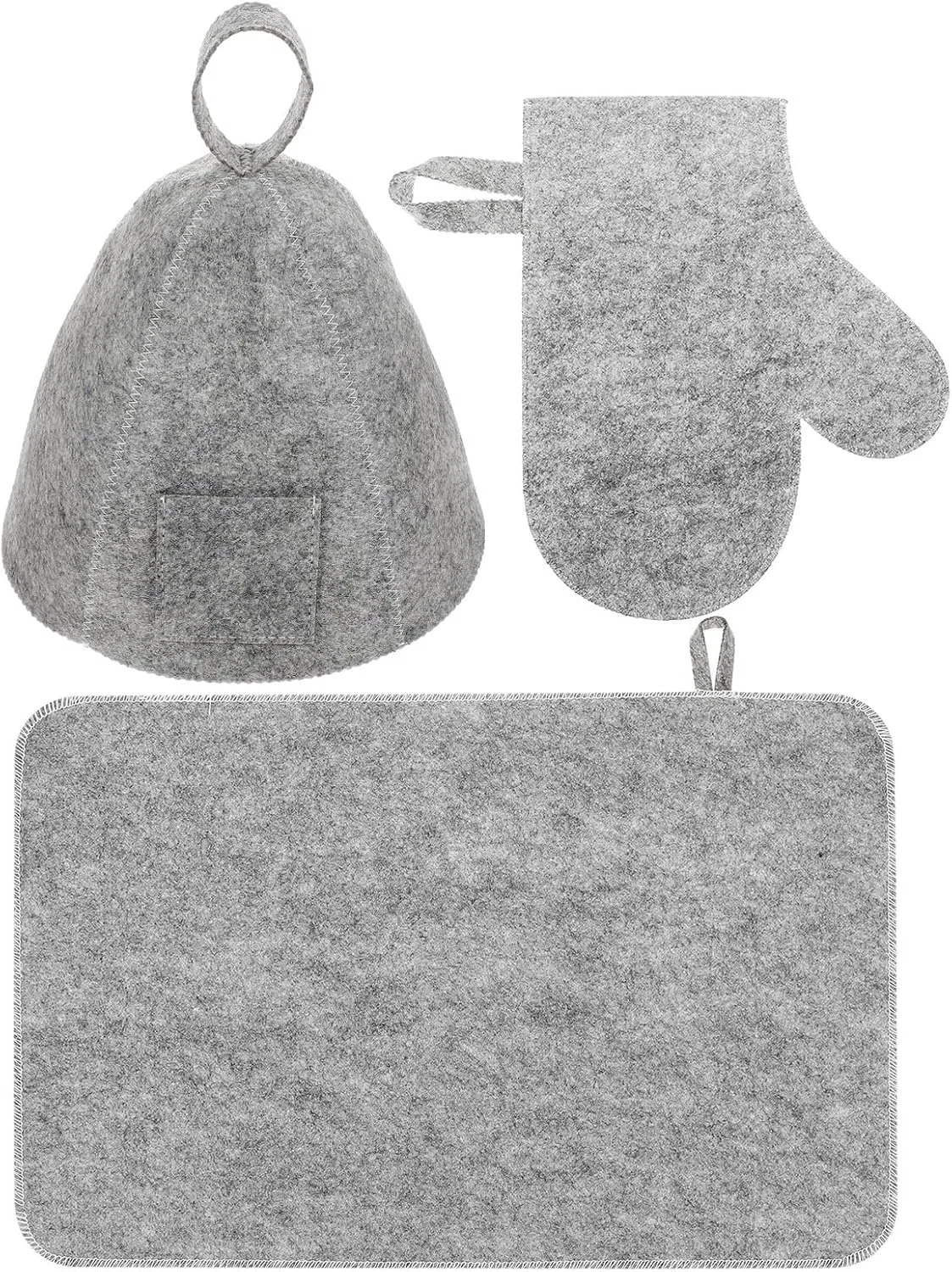 Шапочка для сауны с варежкой и подушкой PRETYZOOM, 3 предмета, 50x33x0.5 см, Grey