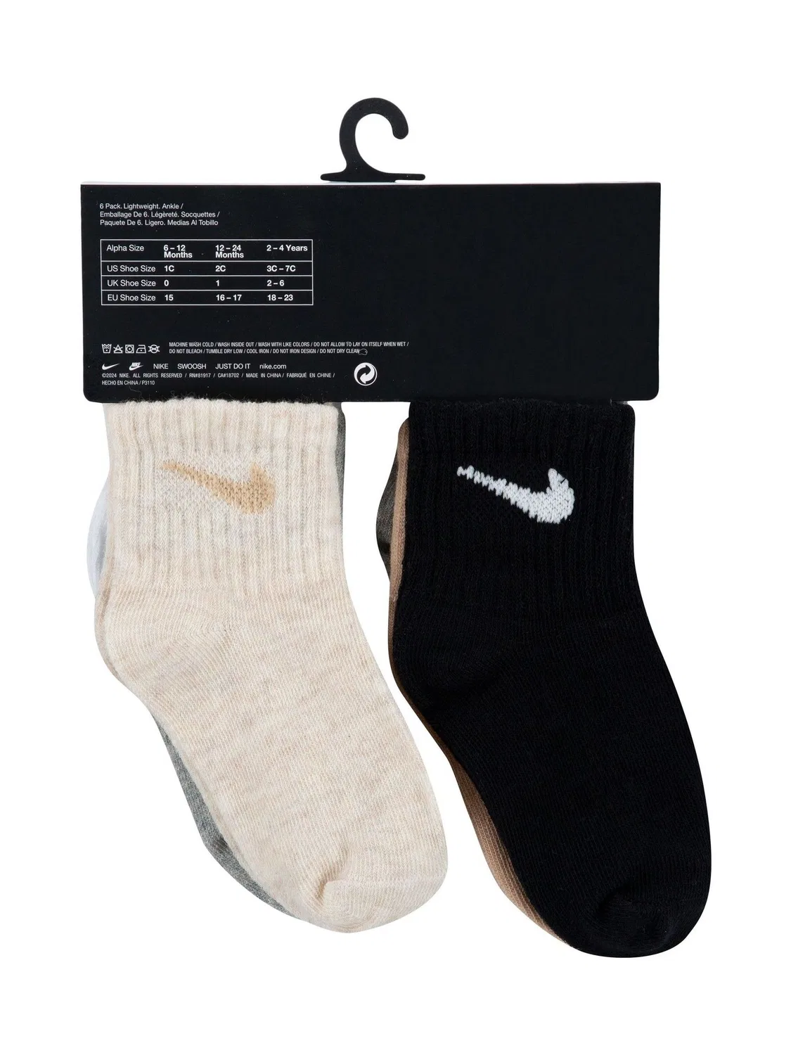 Носки Nike Infant Swoosh Ankle Socks 6 Pack, серый/черный — фото 3