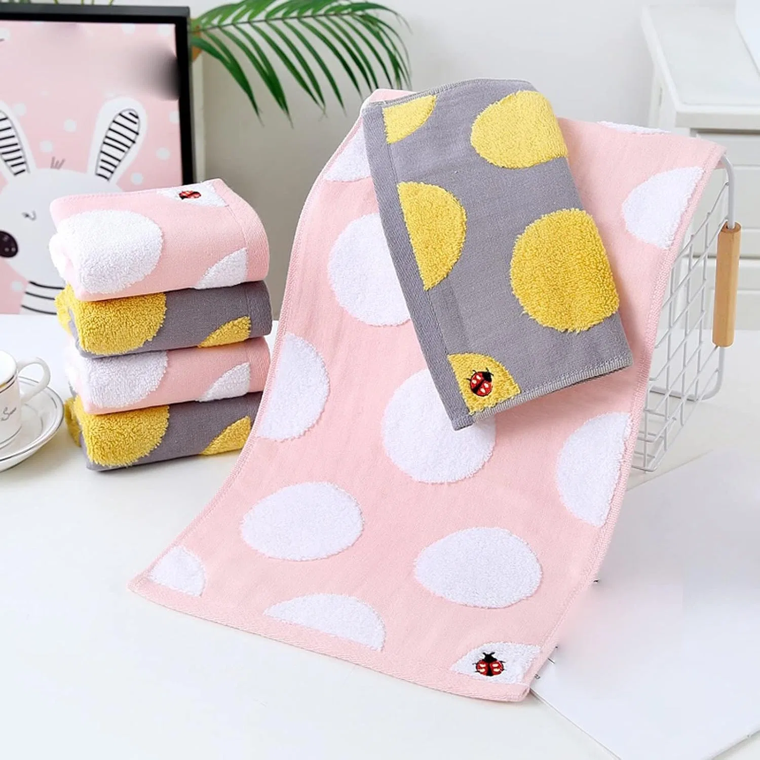 Мочалка для лица, впитывающая, с мультяшной вышивкой, 7LiuYueFei6, 25*50 см, Розовый — фото 4