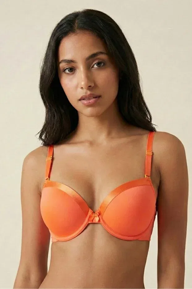Детский бюстгальтер для девочек с сатиновой отделкой Neon Orange Young Girls Satin Detailed Padded Underwire Bra Manken, Neon Orange — фото 4