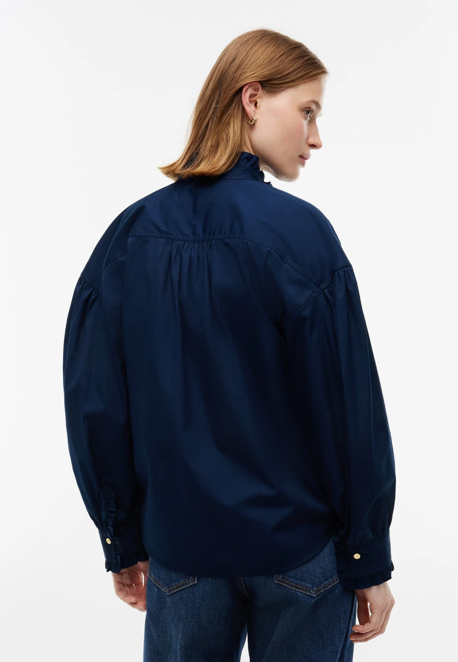 Женская блуза Tommy Hilfiger Oversized Fit Ruffle Collar Poplin, тёмно-синий — фото 3
