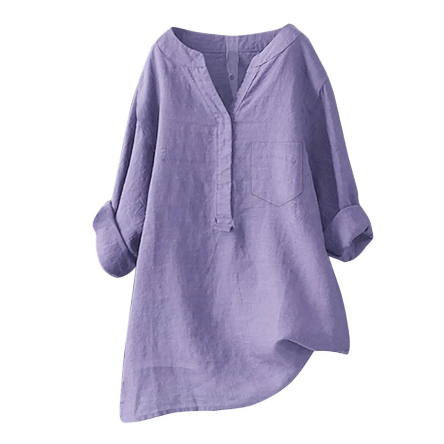 Женская льняная рубашка свободного кроя с длинным рукавом, aaa-lilac — фото 4