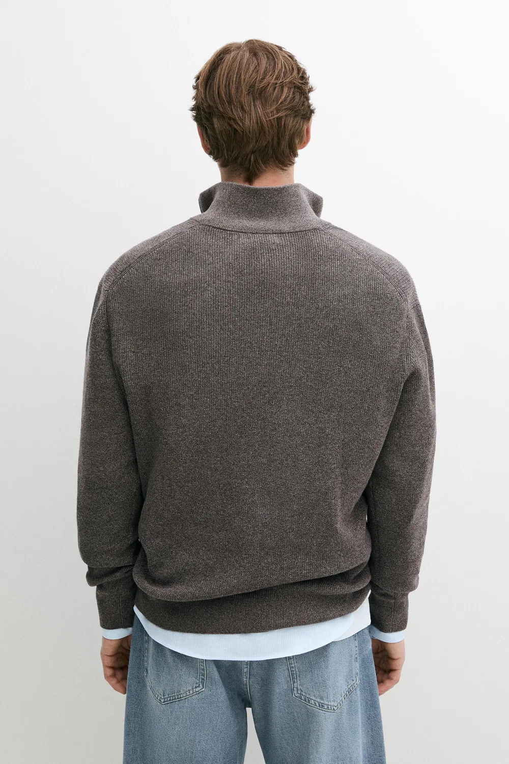 Свитер Massimo Dutti Mock Neck Knit With Zip, бежево-коричневый — фото 4