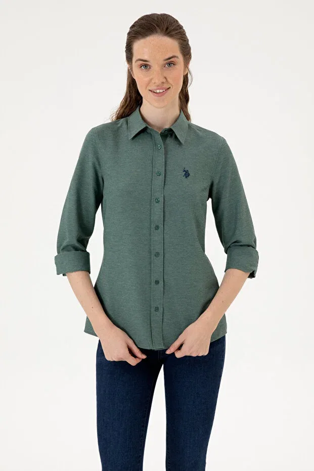 Женская рубашка с длинным рукавом U.S. Polo Assn., Dark Green — фото 3