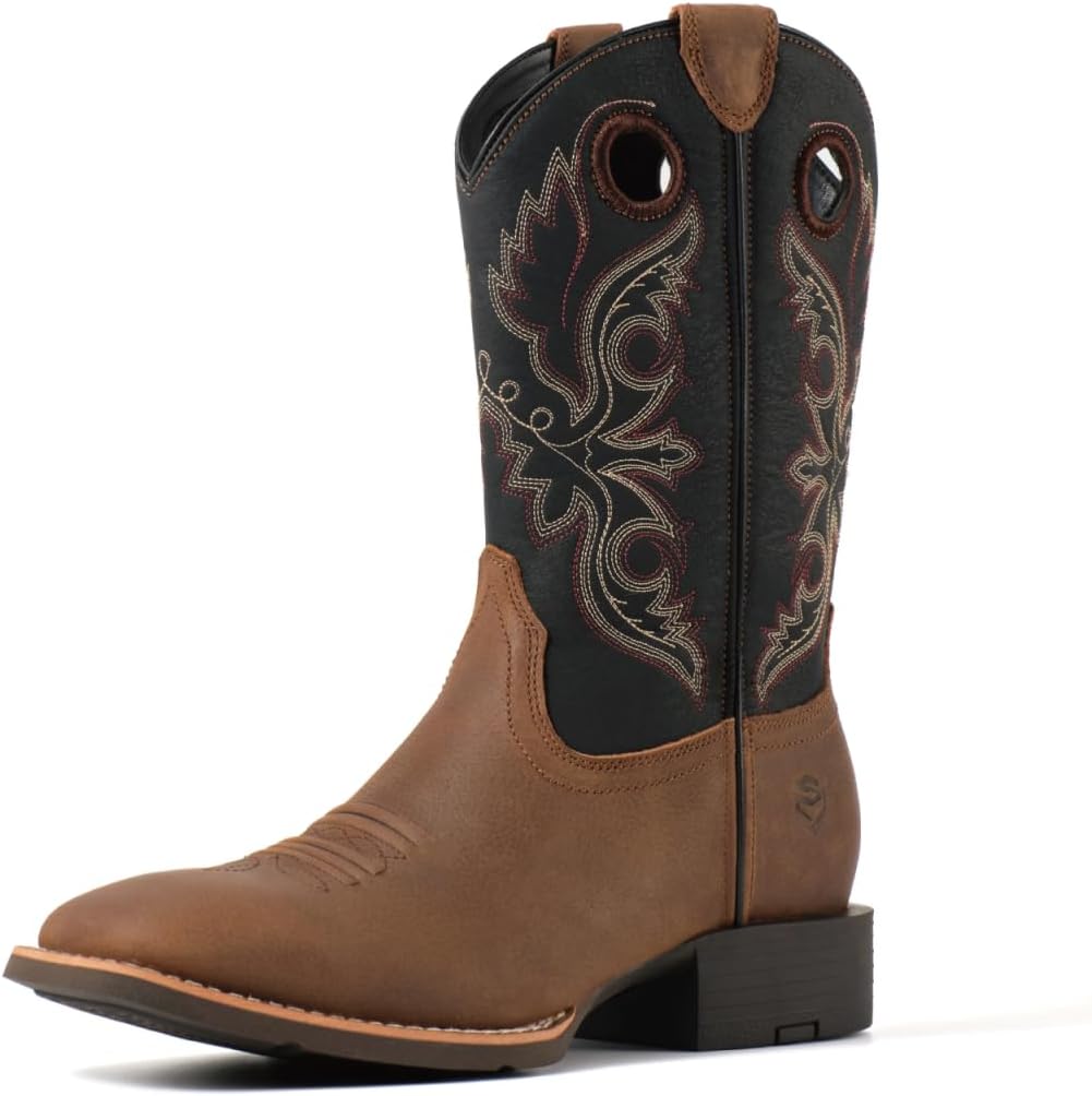 

Мужские западные ботинки SUREWAY - мужские ковбойские ботинки с квадратным носком, маслостойкие/антискользящие, долговечные, модные классические сапоги на 25 см до середины икры, черный/коричневый