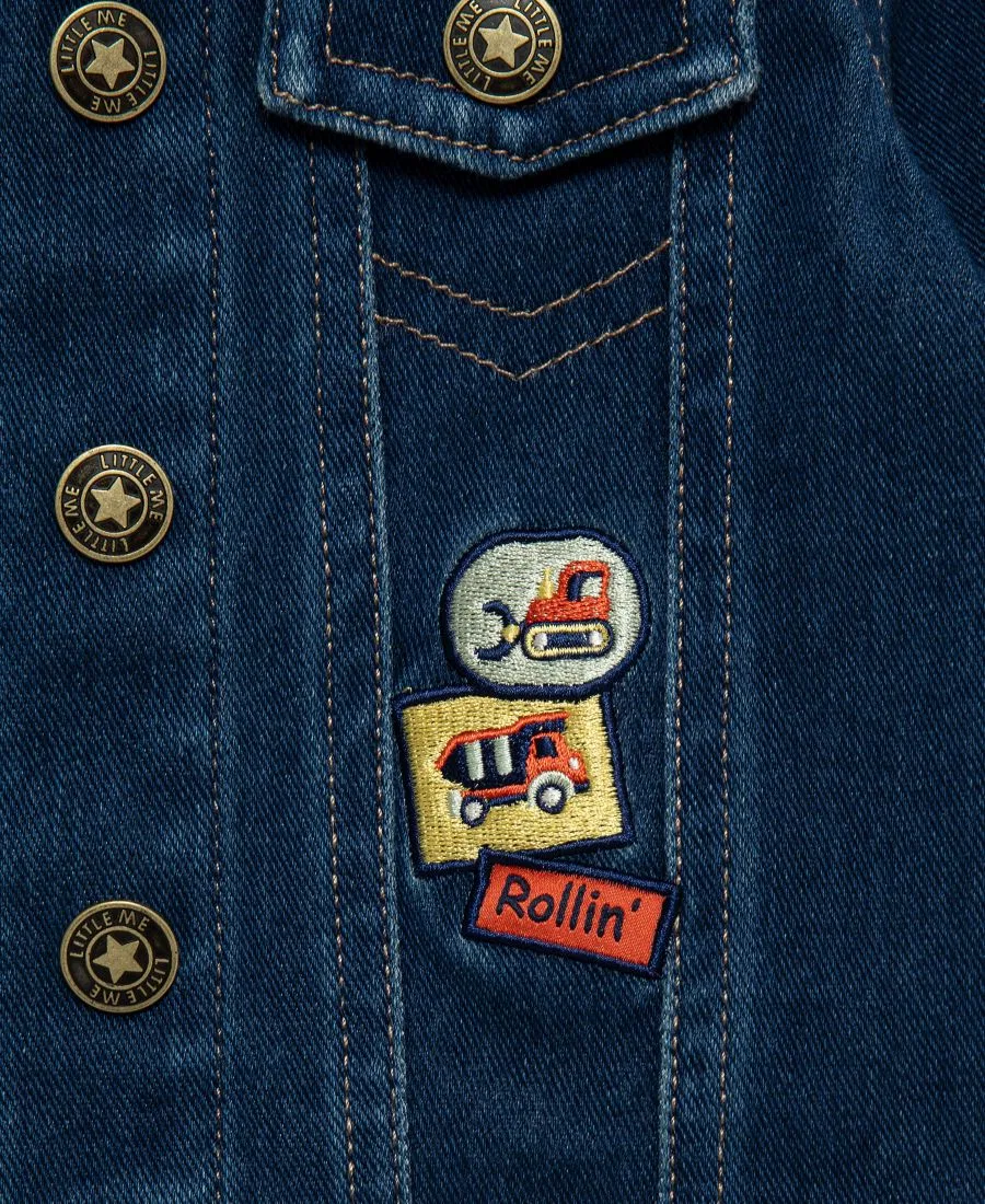 Комплект из боди, куртки и брюк Construction Crewneck Little Me, Denim — фото 4