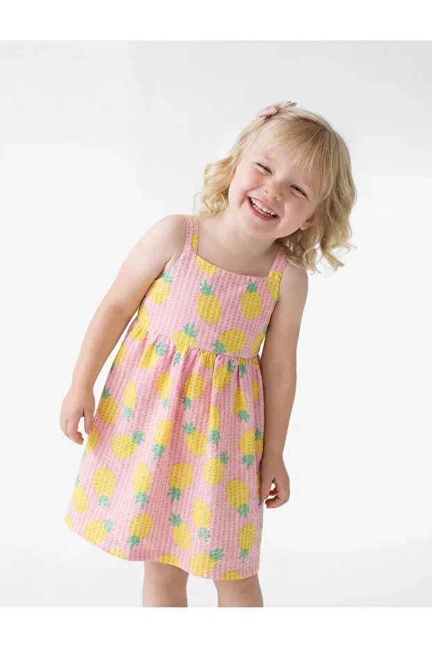 Детское платье для девочек хлопковое Ananas patterned lined strappy dress with cotton pieces Koton, Pink Patterned