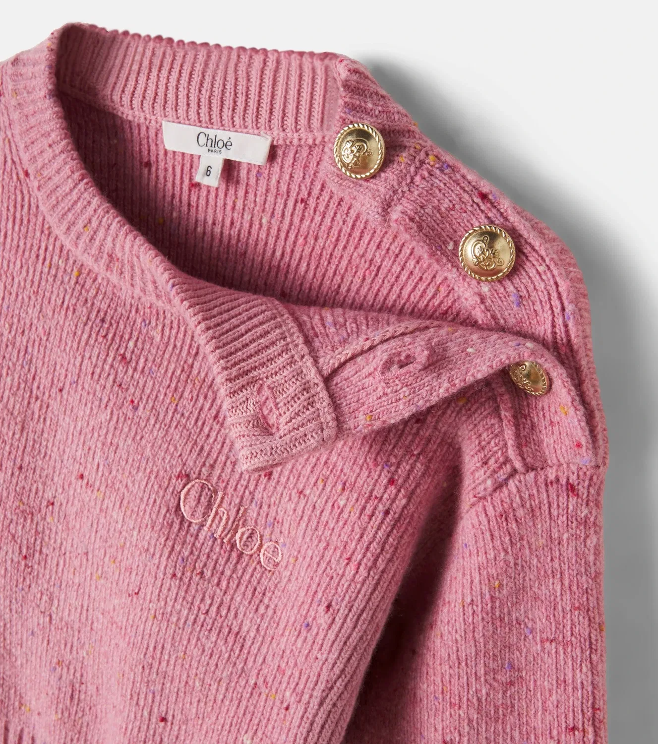 Свитер из шерстяной смеси с украшениями Chloé Kids, розовый — фото 4