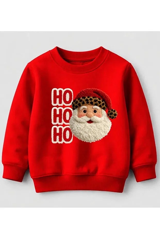 Детские свитшот для девочек с принтом Noel Baba Hohoho Printed Embroidery Image 3-Thread Unsharmonized Cotton Children's Sweat Efendioğlu Design, Red