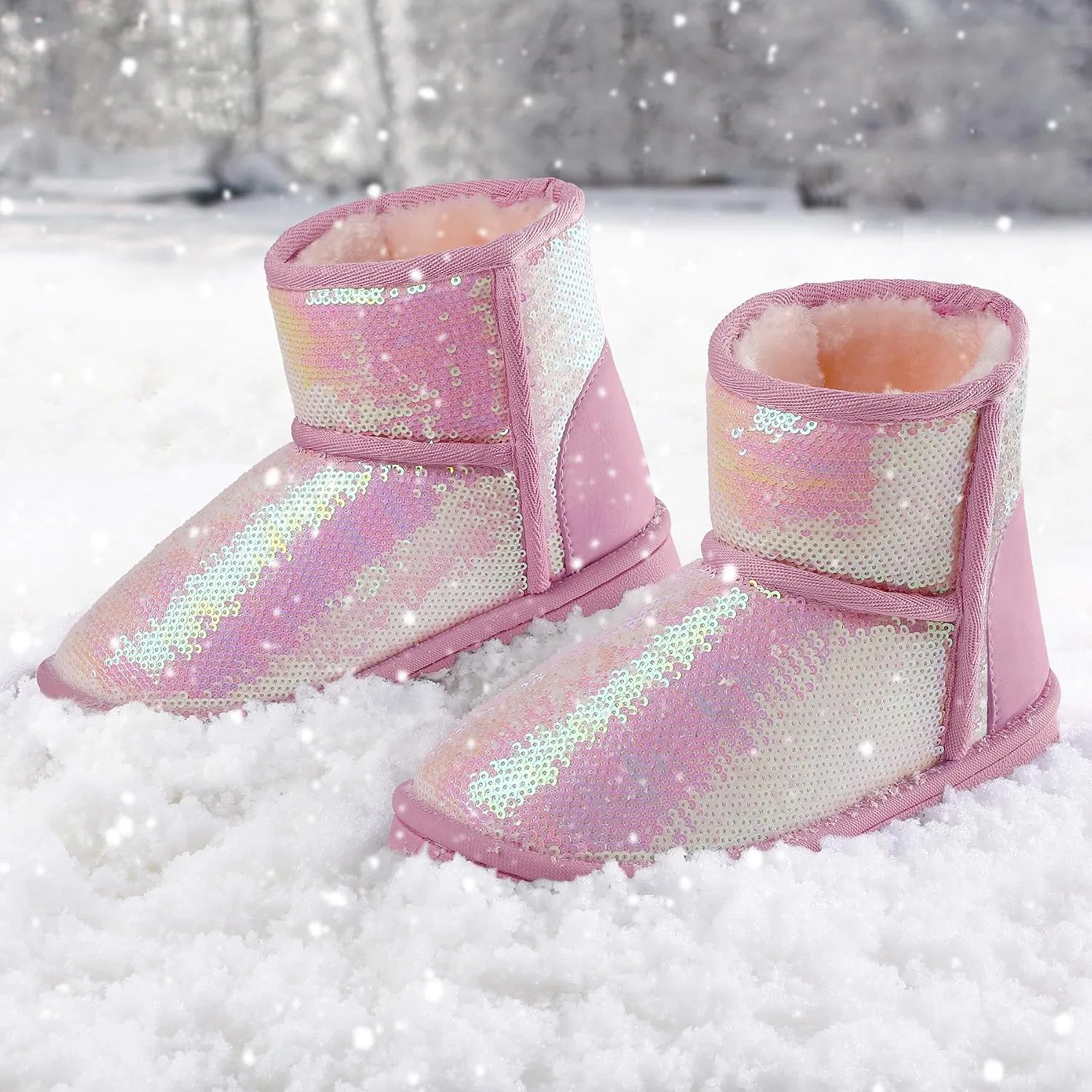 Детские зимние сапоги для девочек с блестками K KomForme, Pink — фото 2