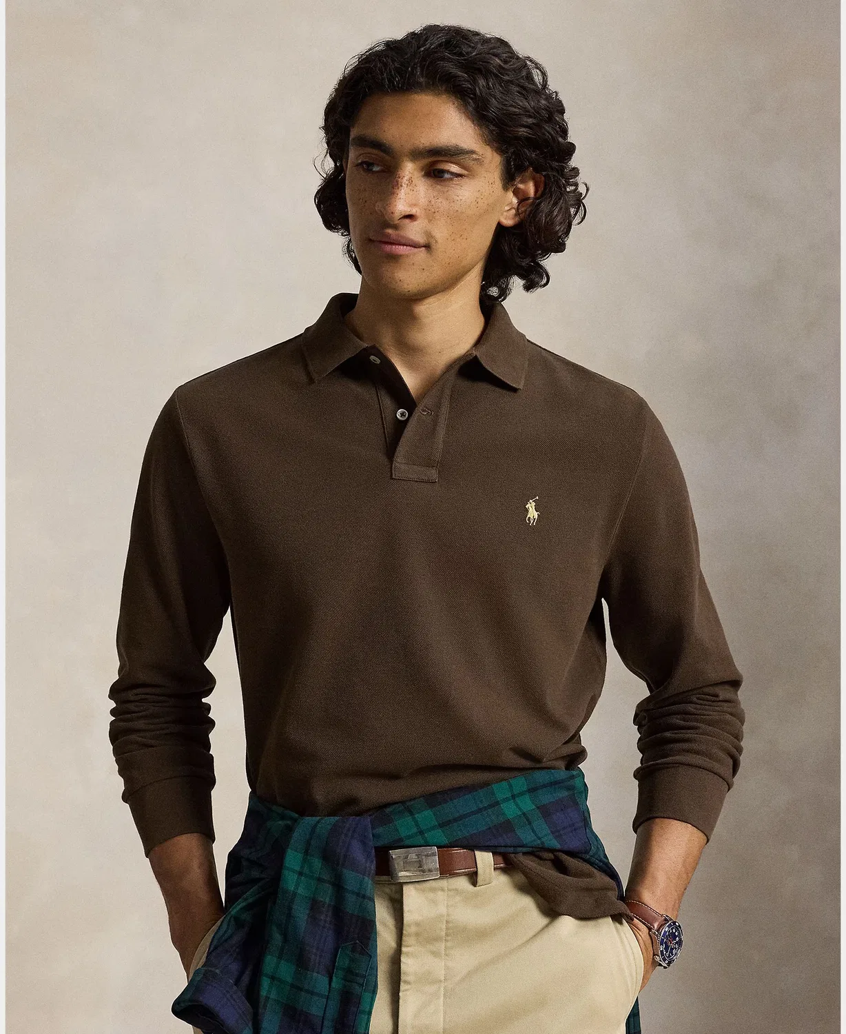 Рубашка с длинным рукавом, Polo Piqué Fit, Polo Ralph Lauren, темно-коричневый