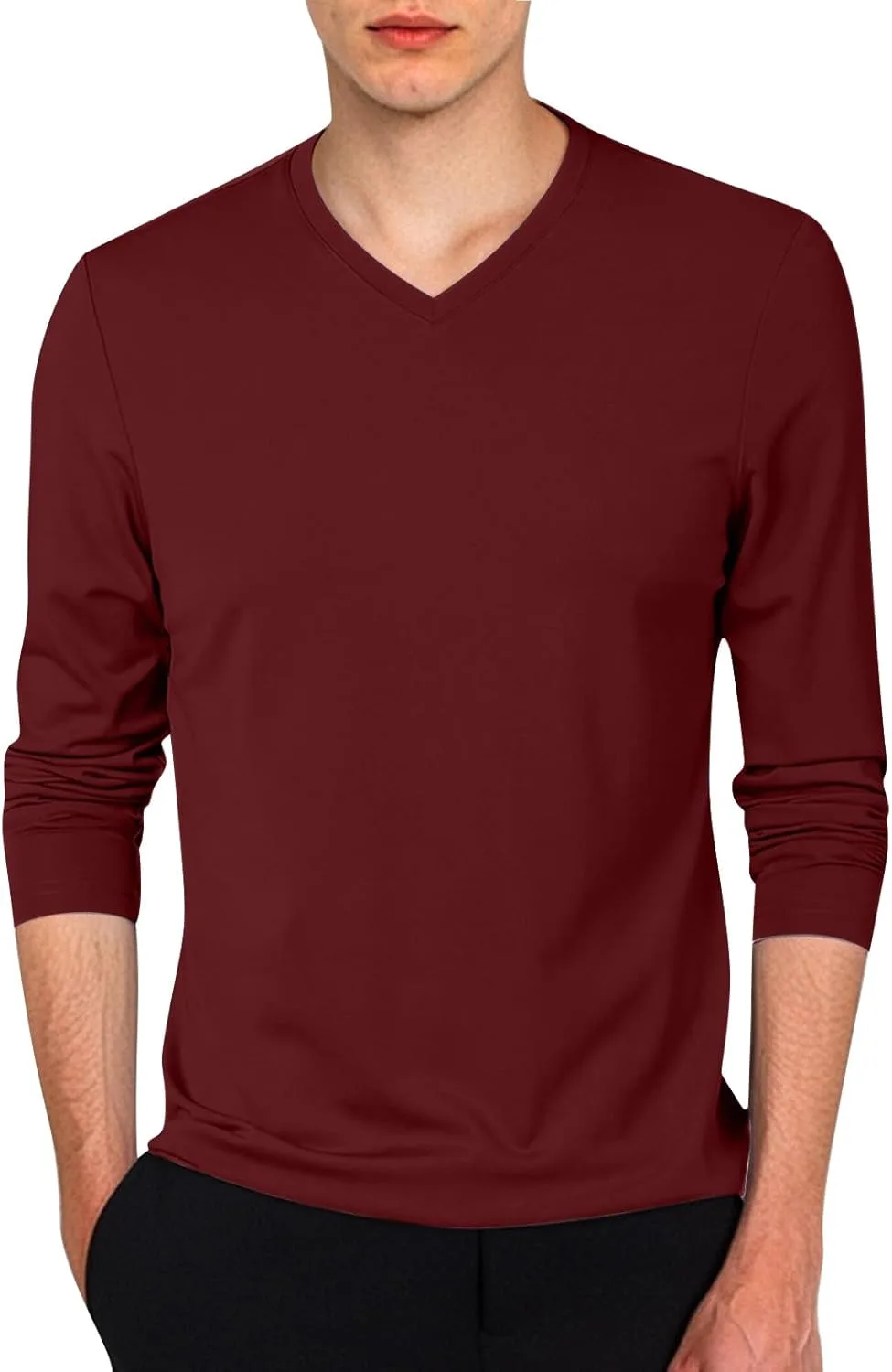 

Мужская футболка с длинным рукавом и V-образным вырезом, Regular-Fit, мягкая и дышащая