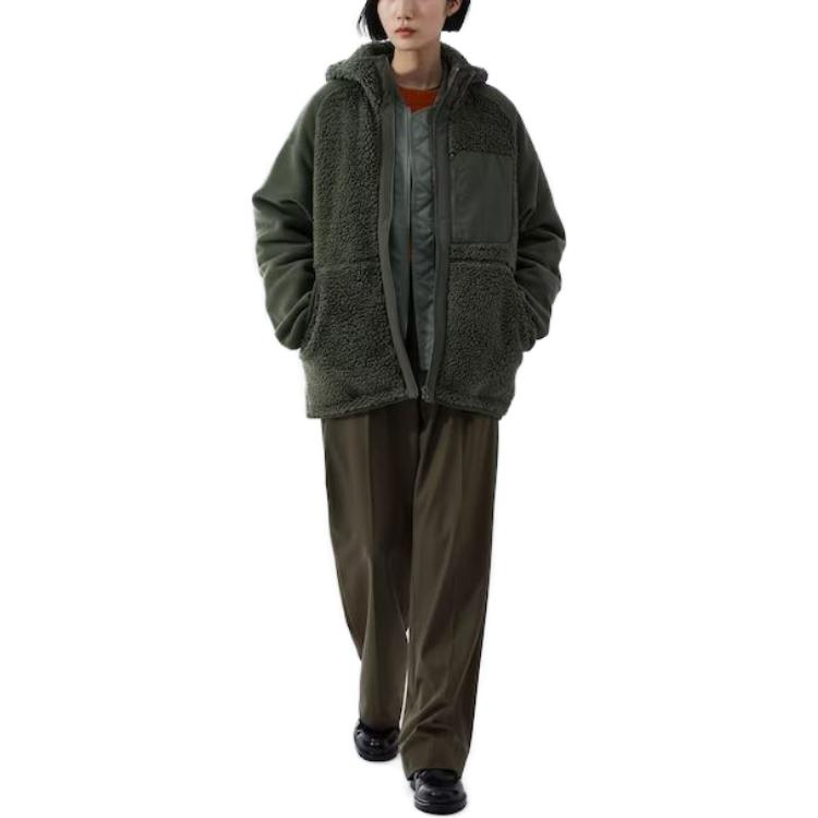 Флисовая толстовка Uniqlo x White Mountaineering на молнии с капюшоном, темно-зеленый — фото 4
