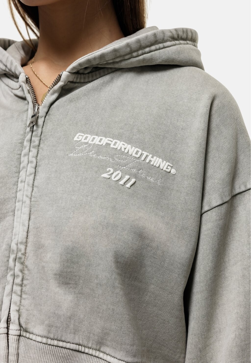 

Толстовка на молнии FOREVER FOREST FOG CROPPED HOODIE Good For Nothing, светло-серый