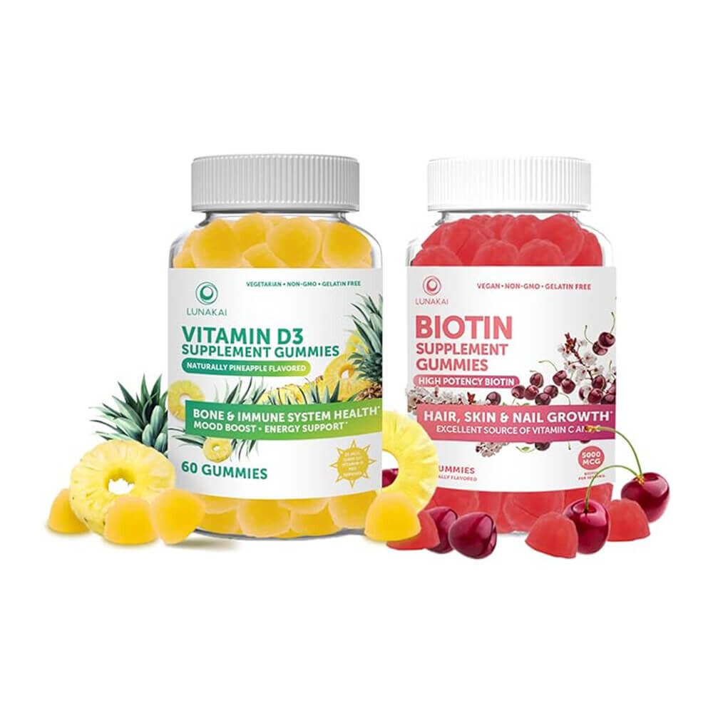 

Витамины для детей и взрослых Vitamin D3 and Biotin Gummies Bundle, (60 жевательных конфет в одной баночке)