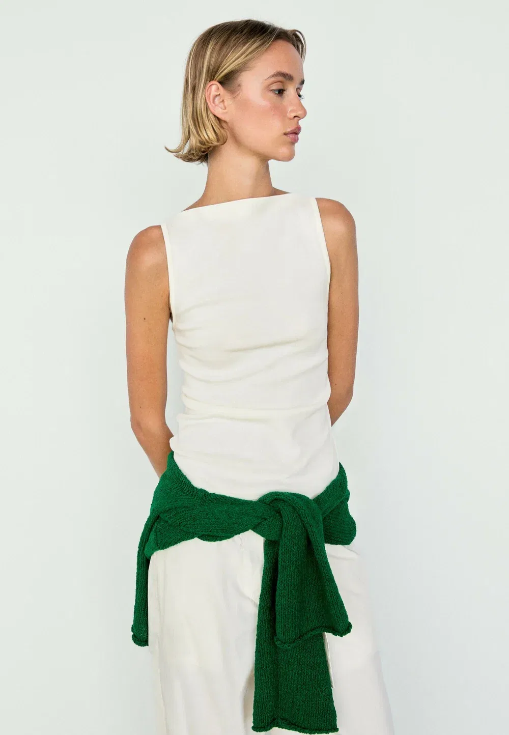 Футболка с прямым вырезом из 100% хлопка Massimo Dutti, White