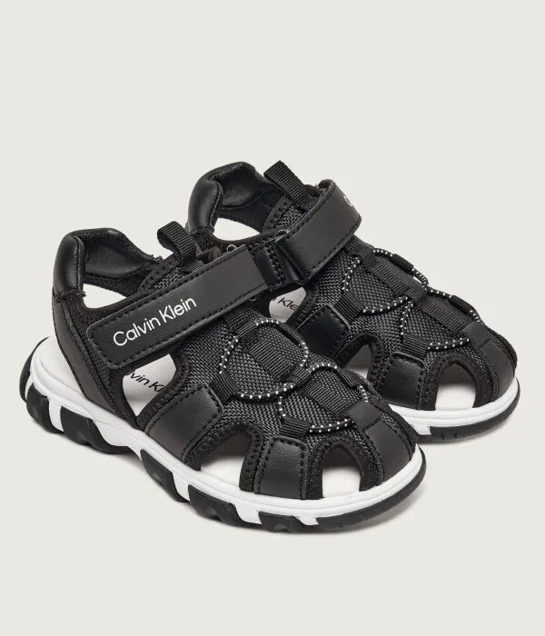 Детские босоножки для девочек из ткани и искусственной кожи Calvin Klein Jeans, черный — фото 2
