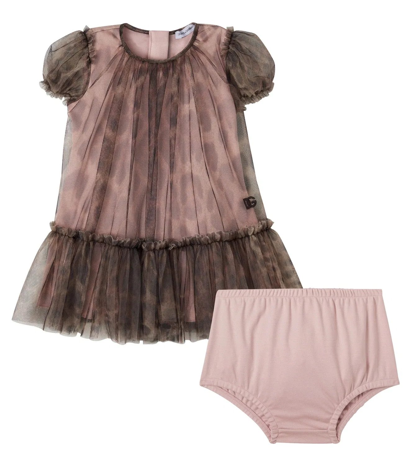 Детское платье из тюля с леопардовым принтом Dolce & Gabbana Kids, коричневый