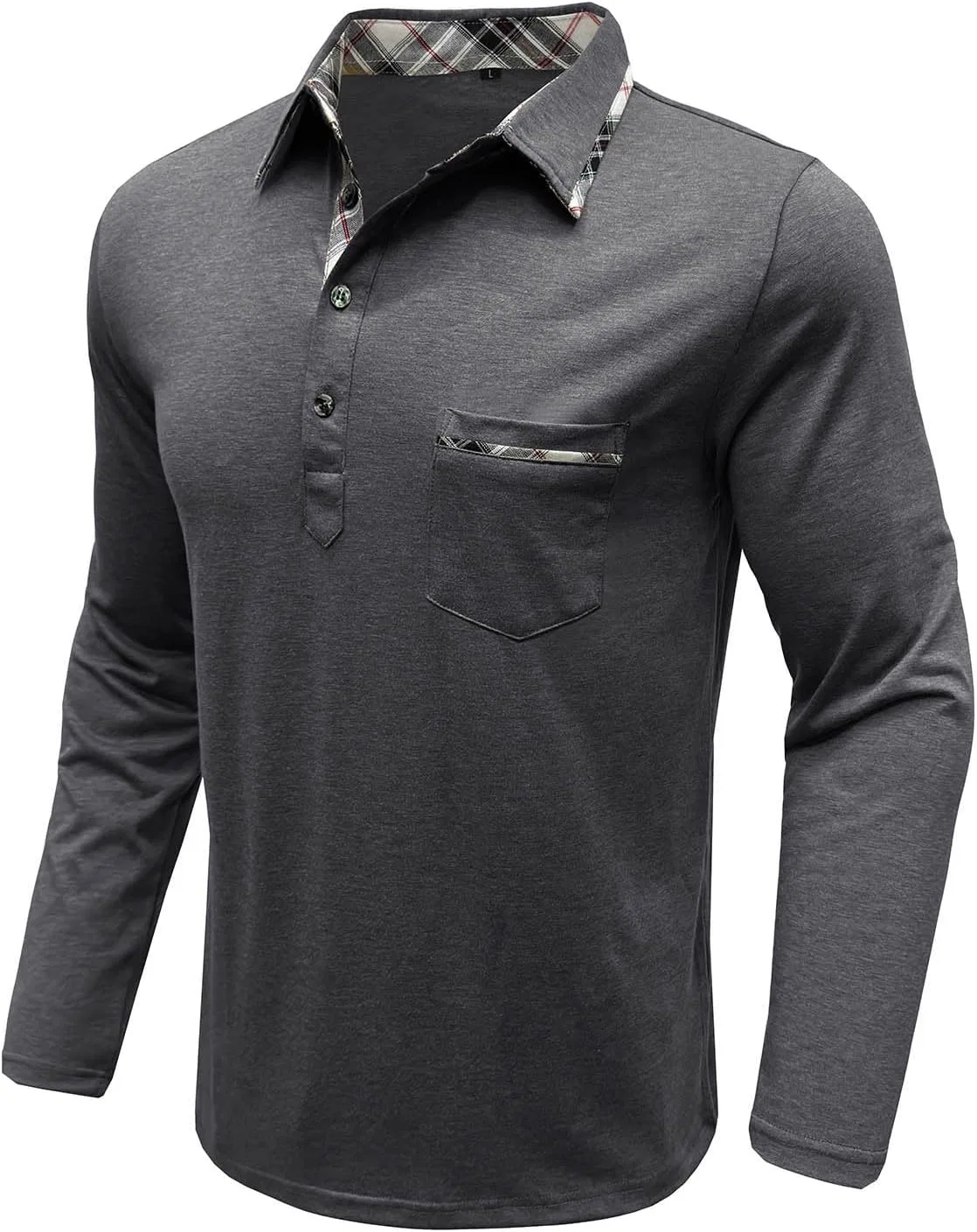 Мужская классическая футболка с воротником и карманом, Dark Gray — фото 2