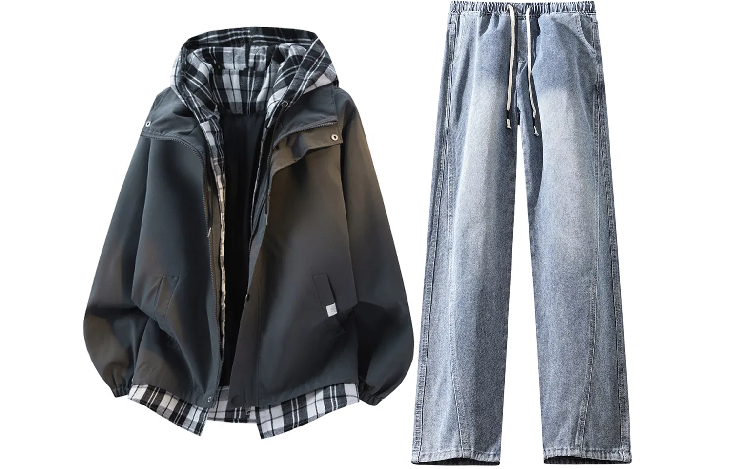 Детский комплект из худи и брюк с капюшоном X1617, Gray Top+Black Pants — фото 3