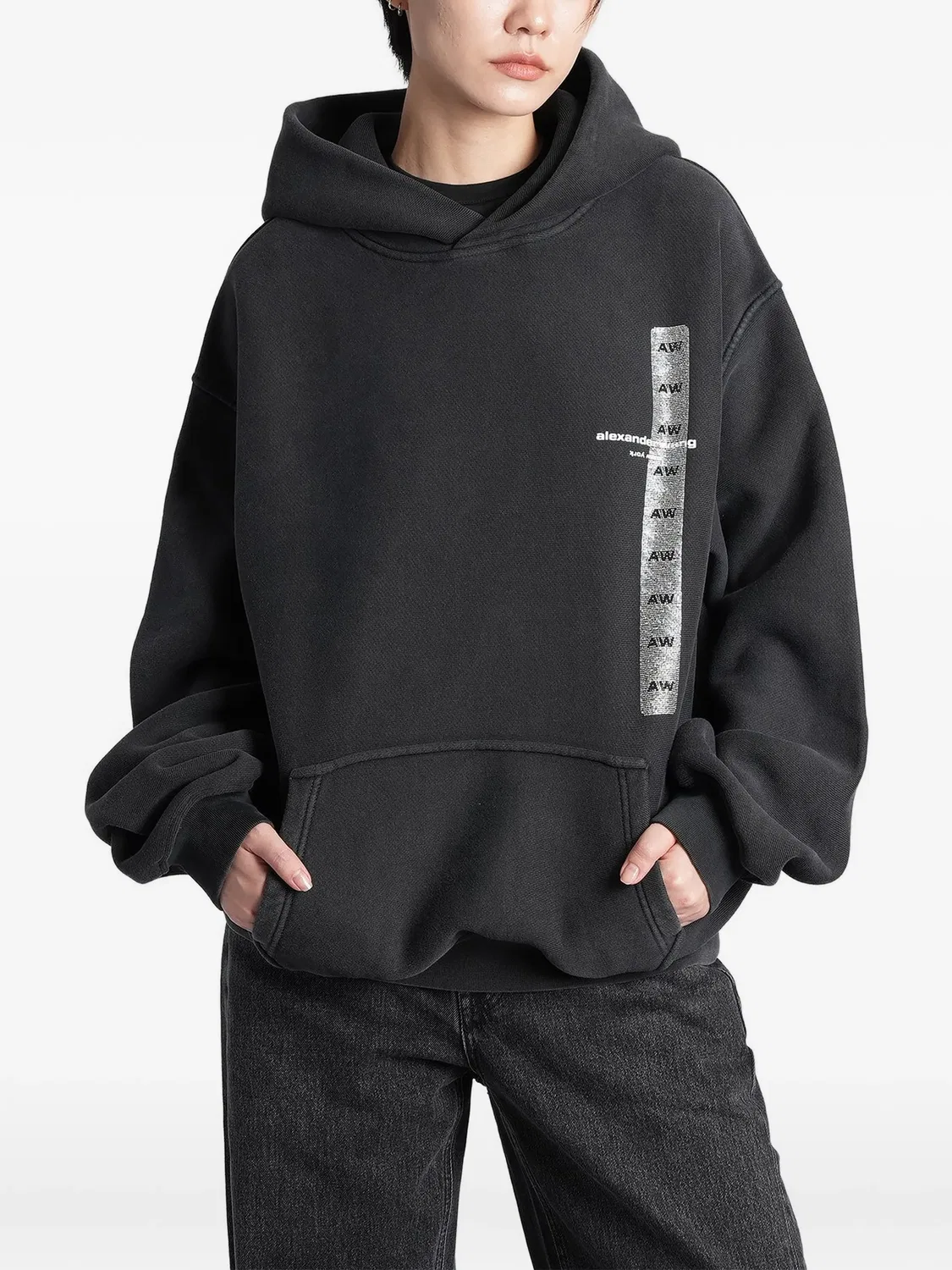 Худи с графическим принтом черного цвета Alexander Wang, черный
