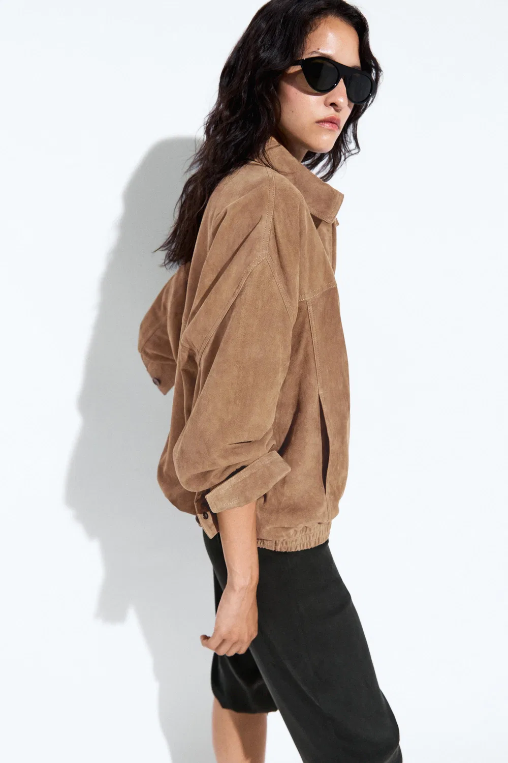 Бомбер Massimo Dutti Suede Jacket, серо-бежевый — фото 3