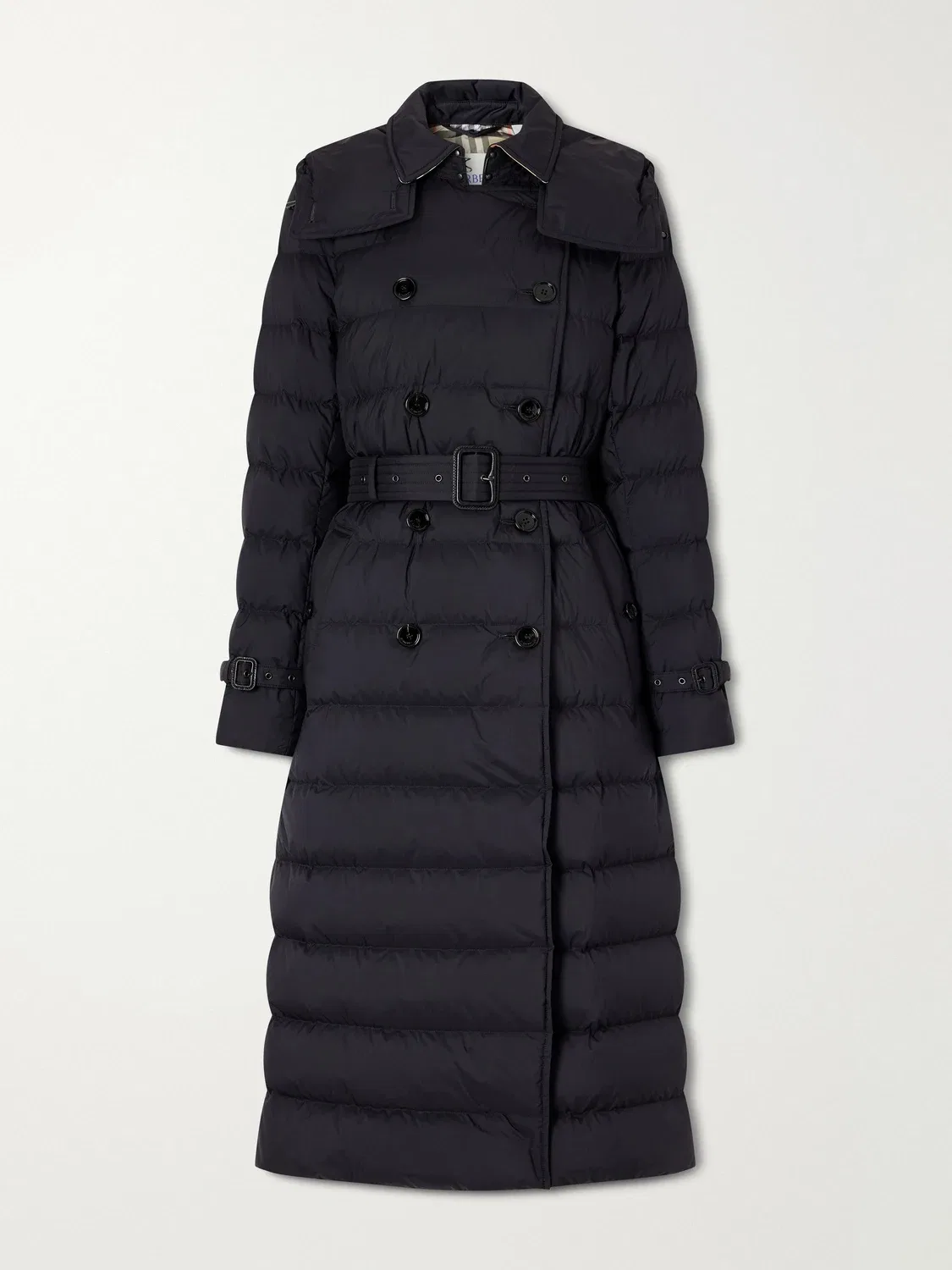 Пальто из стеганой ткани с поясом, двубортное, с подкладкой Burberry, черный