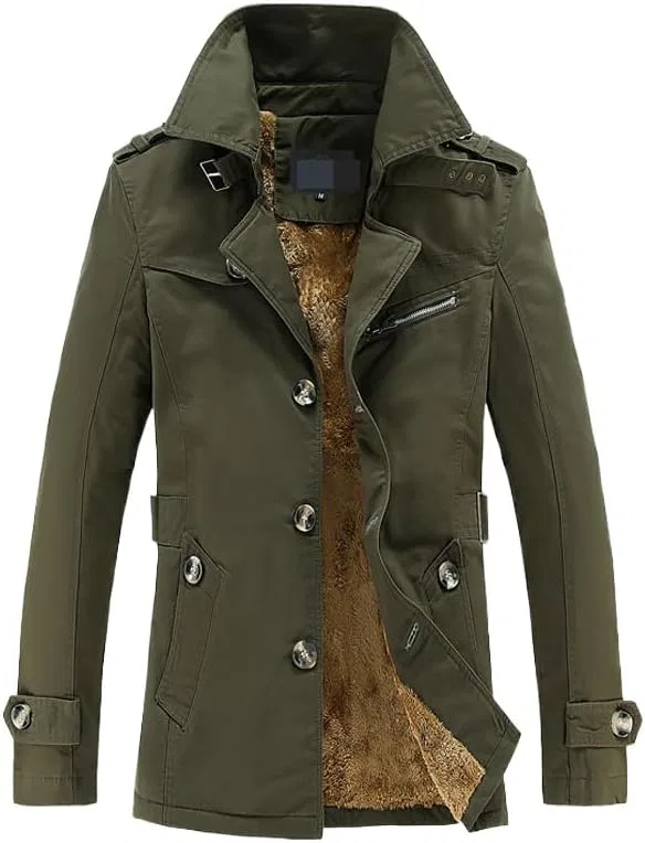 Мужское пальто с длинным рукавом, Cotton, Thick Green