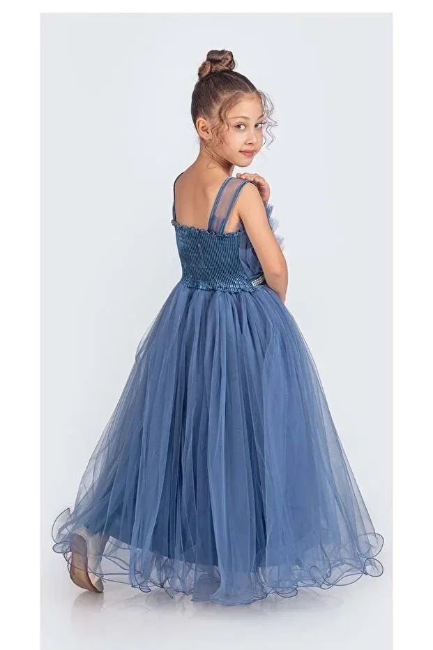 Детское платье для девочек с открытыми плечами Mnk Baby&Kids, Indigo — фото 4