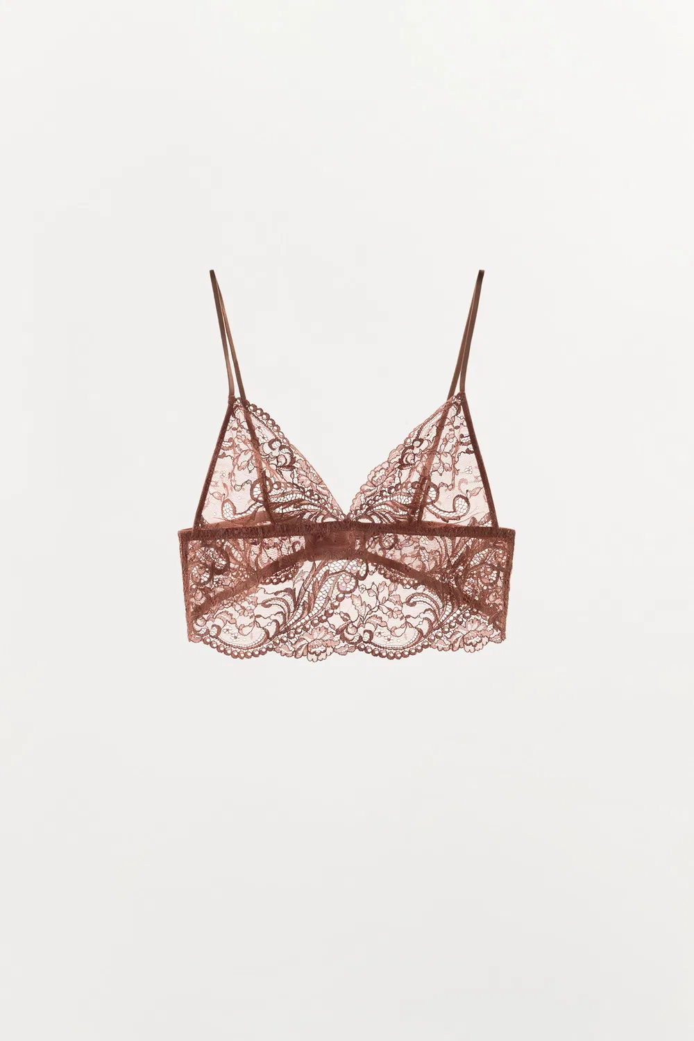 Кружевной треугольный бюстгальтер ZARA, Beige-pink — фото 4