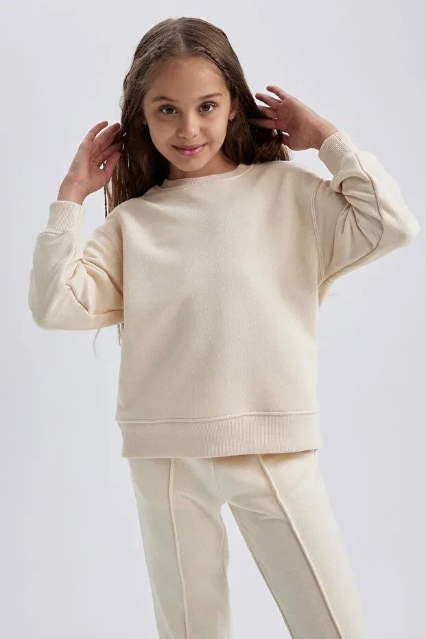 Детские свитшот для девочек с круглым вырезом Defacto, Beige-Bg286
