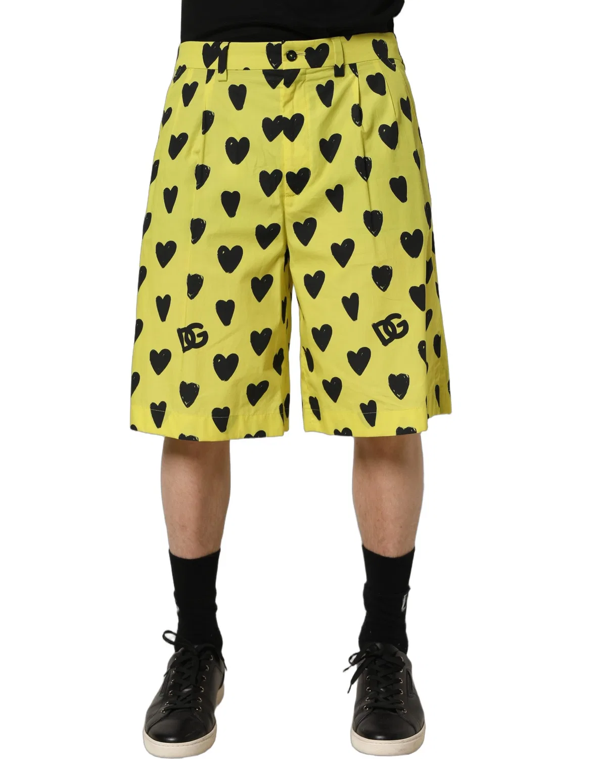 Мужские шорты-бермуды с принтом сердца, модель Bermuda Shorts, Dolce & Gabbana, Yellow — фото 2