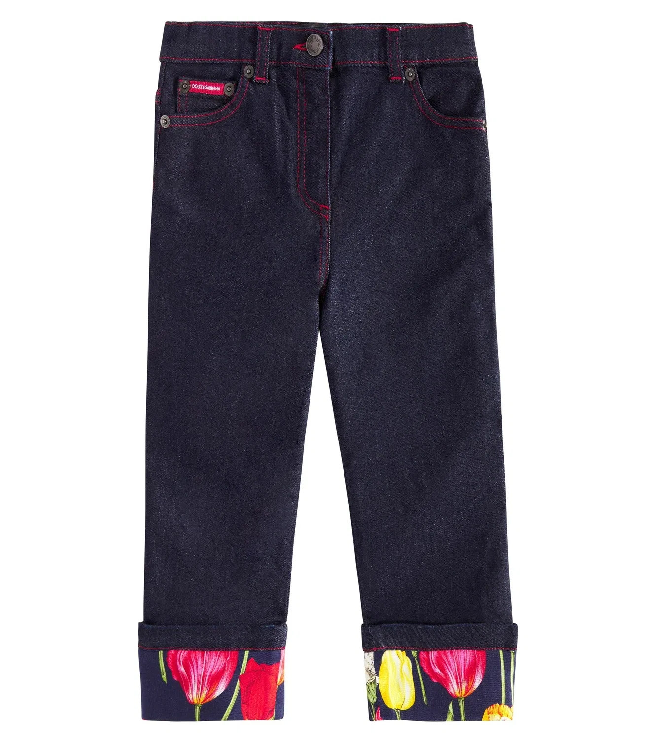Джинсы прямого кроя с цветочным принтом Dolce&Gabbana Kids, синий