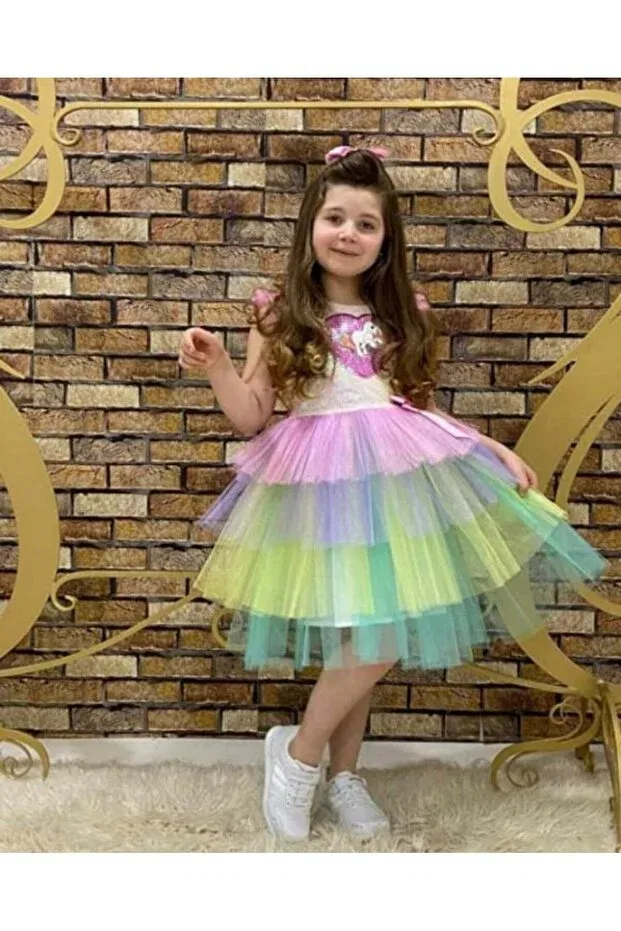 Детское платье для девочек с принтом Unicorn patterned children's dress Esmacamoda, Lila — фото 2