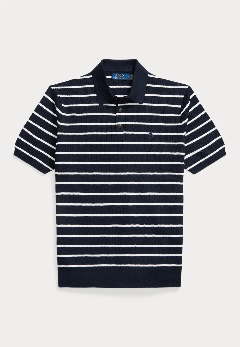 Поло из хлопка в полоску, трикотажное в рубчик Polo Ralph Lauren, Navy White Combo — фото 4