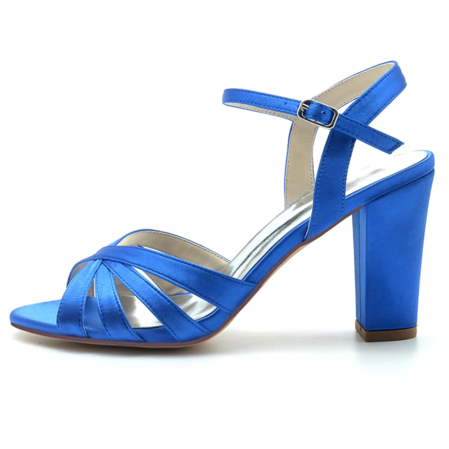 Детские босоножки на каблуке с открытым носком, Women's Chunky Sandals High Heel Open Toe Buckle Pumps Round Toe Slingback Wedding Shoes Ankle Strap Wedding Party Satin Dress Shoes, Ivory Ivory — фото 3