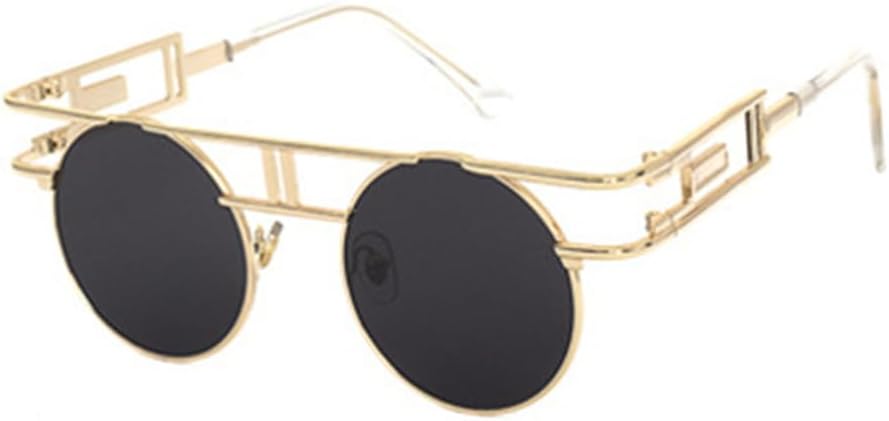 

Винтажные готические солнцезащитные очки в стиле стимпанк для мужчин, ретро, ​​круглая металлическая оправа, солнцезащитные очки для женщин с защитой от УФ-излучения UV400 VFDHN, Gold With Black