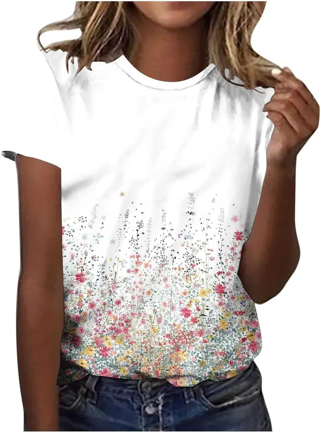 Женская футболка с цветочным принтом, Cotton 7#multicolor
