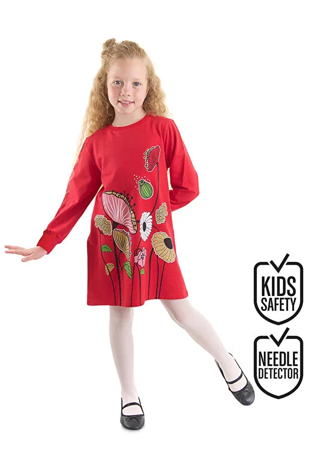 Детское платье для девочек с длинным рукавом с принтом Floral girl's red dress Mshb&G, Red